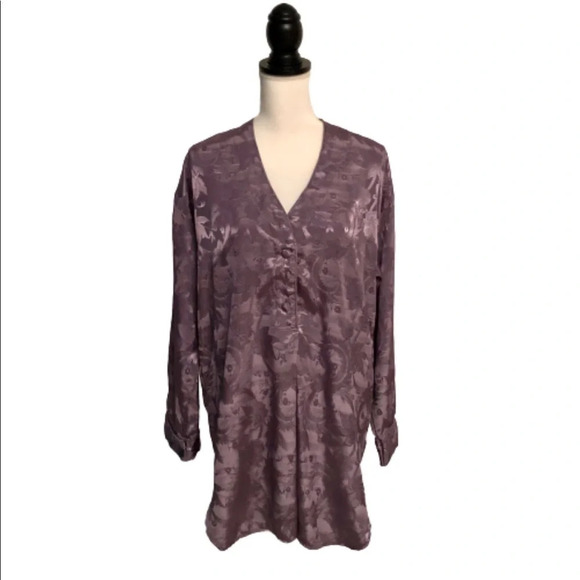 Gold Label Victorias Secret Embossed Floral Damask Print Button Down Nightgown - Picture 2 of 10